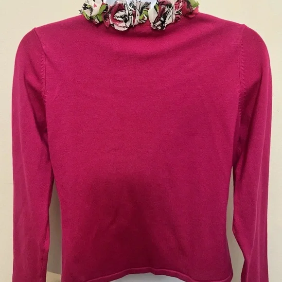 RED Bright Pink V-Neck Sweater with Rosette Trim - Picture 2 of 5